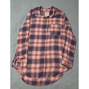 C&C California Ariana Plaid Button-up Shirt Rust Blue White Cozy Flannel Size L